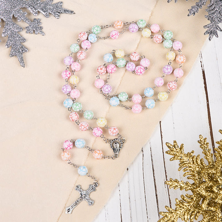 Christianartworkshop Virgin Mary & Crucifix of 8 mm Round Multicolor Polymer Clay Alloy Chain Rosary - image 1