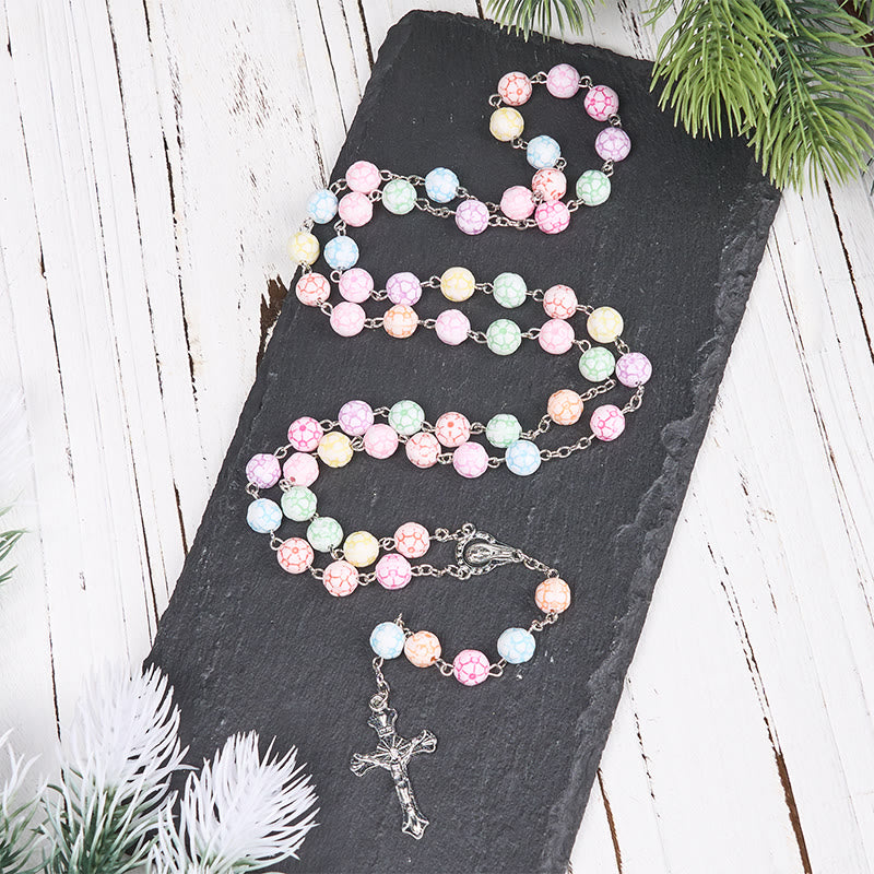 Christianartworkshop Virgin Mary & Crucifix of 8 mm Round Multicolor Polymer Clay Alloy Chain Rosary - image 4