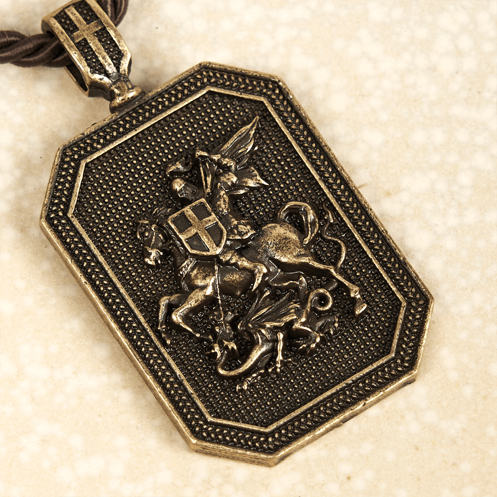 Christianartworkshop Classic Style Saint George and the Dragon Pendant Protection Prayer Necklace
