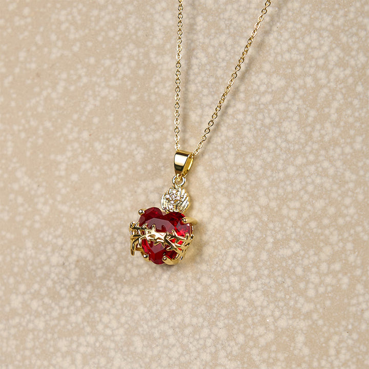 Christianartworkshop Modern Style Crafted Red Gemstones Sacred Heart of Jesus Pendant Necklace - image 8