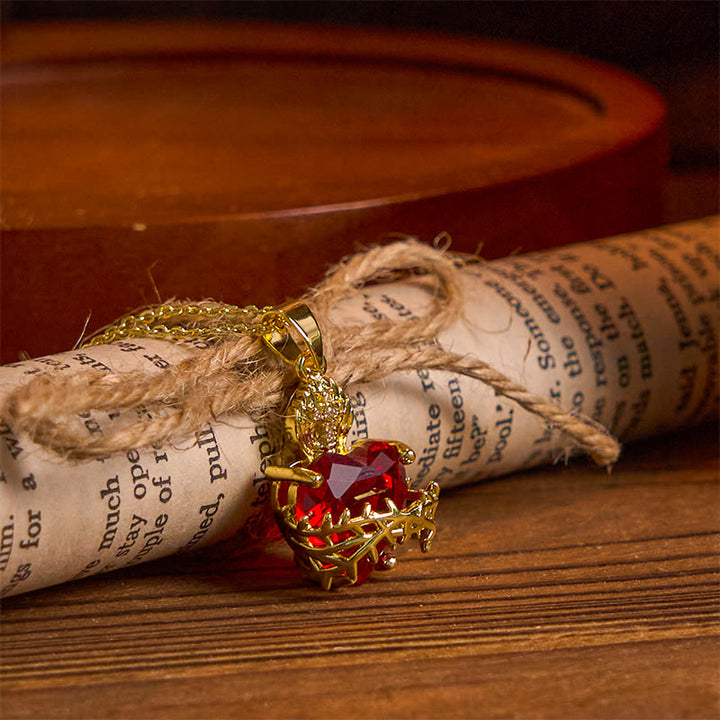 Christianartworkshop Modern Style Crafted Red Gemstones Sacred Heart of Jesus Pendant Necklace - image 6