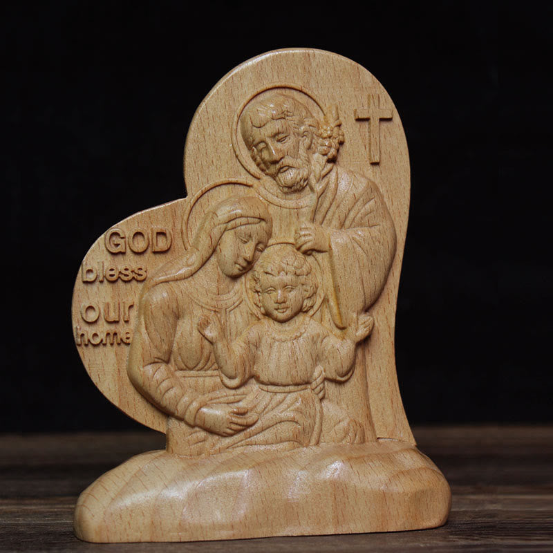 Christianartworkshop Classic Style Wooden Blessing Holy Family Statue Desktop Decorations Ornament - image 2