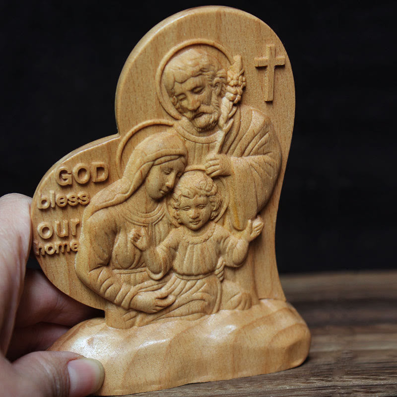 Christianartworkshop Classic Style Wooden Blessing Holy Family Statue Desktop Decorations Ornament - image 3