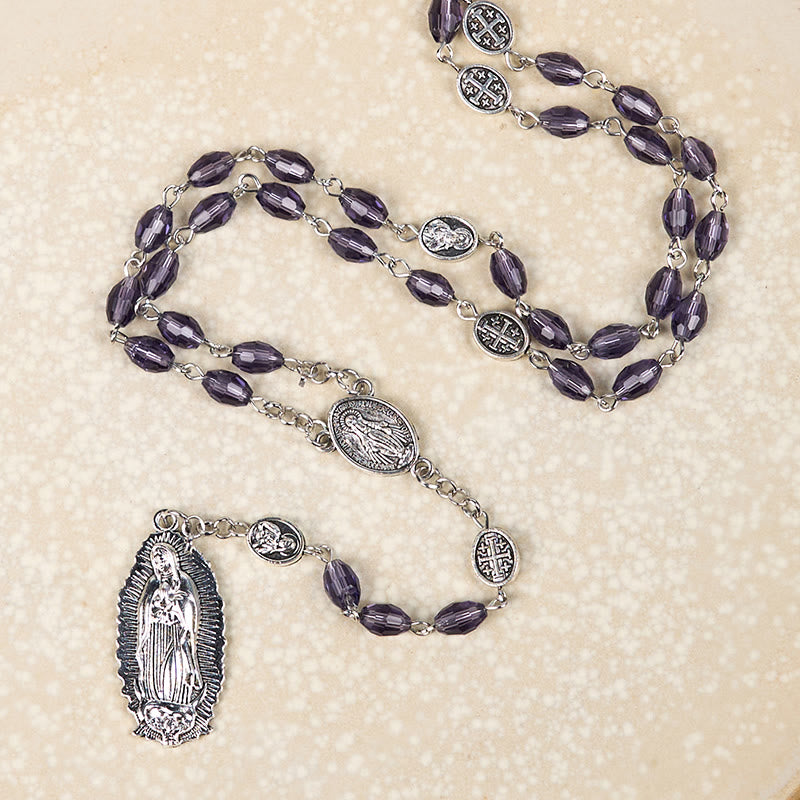 Christianartworkshop Miraculous Medal & Our Lady of Guadalupe of 6*8mm Oval Purple Crystal Alloy Chain Rosary - image 2