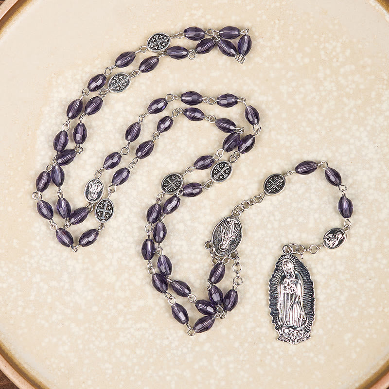 Christianartworkshop Miraculous Medal & Our Lady of Guadalupe of 6*8mm Oval Purple Crystal Alloy Chain Rosary - image 3