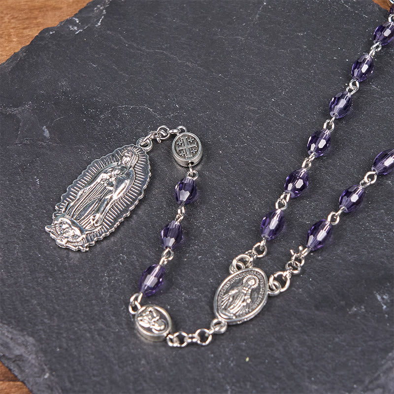 Christianartworkshop Miraculous Medal & Our Lady of Guadalupe of 6*8mm Oval Purple Crystal Alloy Chain Rosary - image 6