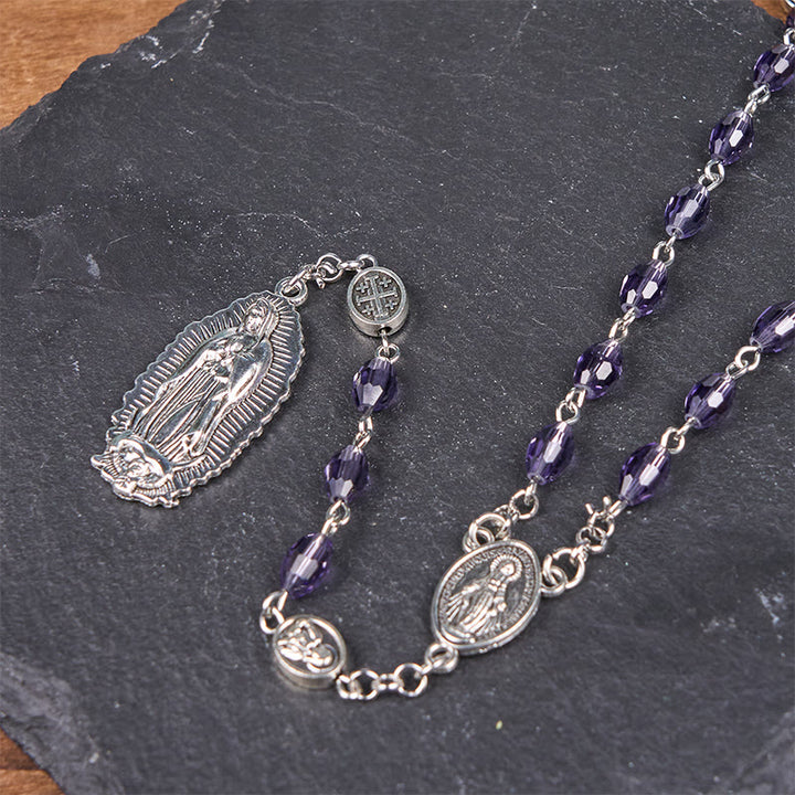 Christianartworkshop Miraculous Medal & Our Lady of Guadalupe of 6*8mm Oval Purple Crystal Alloy Chain Rosary - image 6