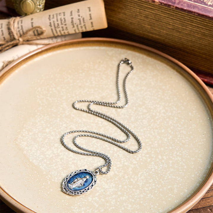 Christianartworkshop Classic Style Crafted Holy Miraculous Medal Enamel Relief Pendant Necklace