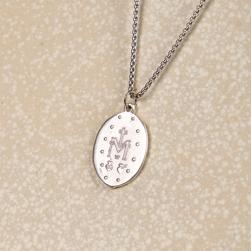 Christianartworkshop Classic Style Crafted Holy Miraculous Medal Enamel Relief Pendant Necklace