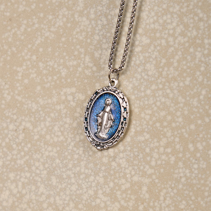 Christianartworkshop Classic Style Crafted Holy Miraculous Medal Enamel Relief Pendant Necklace