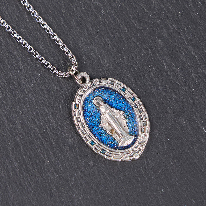 Christianartworkshop Classic Style Crafted Holy Miraculous Medal Enamel Relief Pendant Necklace