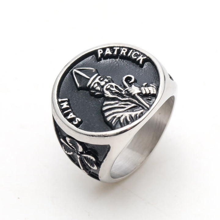 Christianartworkshop Classic Style Saint Patrick Stainless Steel Ring - Silver - AU Size Z+1（US 14） - image 1