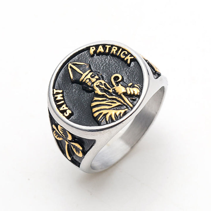 Christianartworkshop Classic Style Saint Patrick Stainless Steel Ring - Silver & Gold - AU Size Z+1（US 14） - image 0