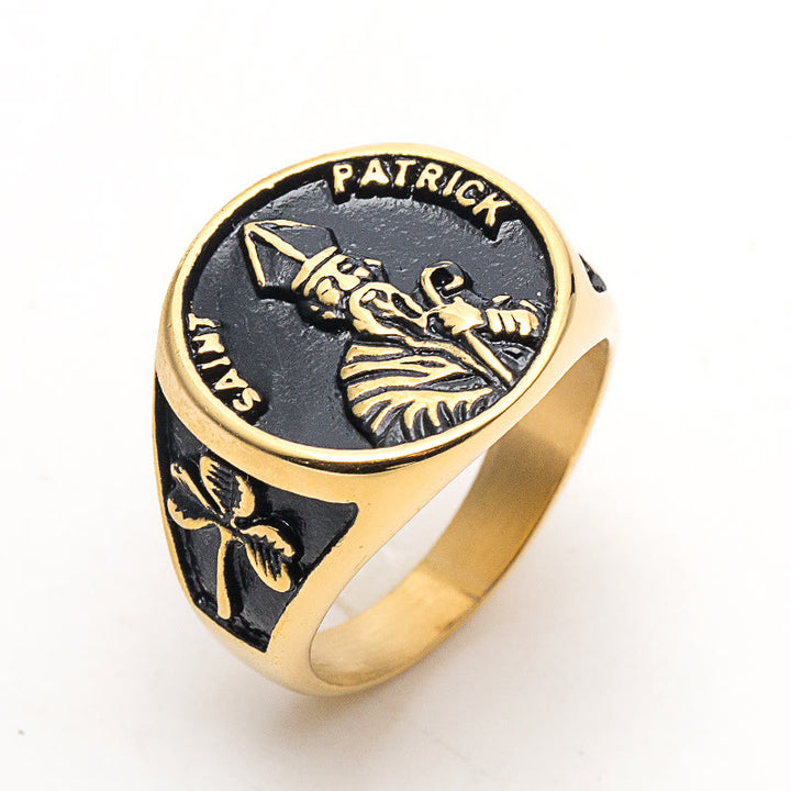 Christianartworkshop Classic Style Saint Patrick Stainless Steel Ring - Gold - AU Size Z+1（US 14） - image 2