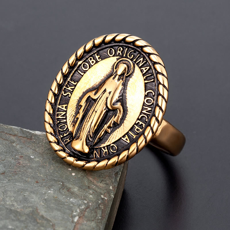 Christianartworkshop Classic Style Virgin Mary Medallion Blessing Ring - Gold - AU Size Y（US 12） - image 1