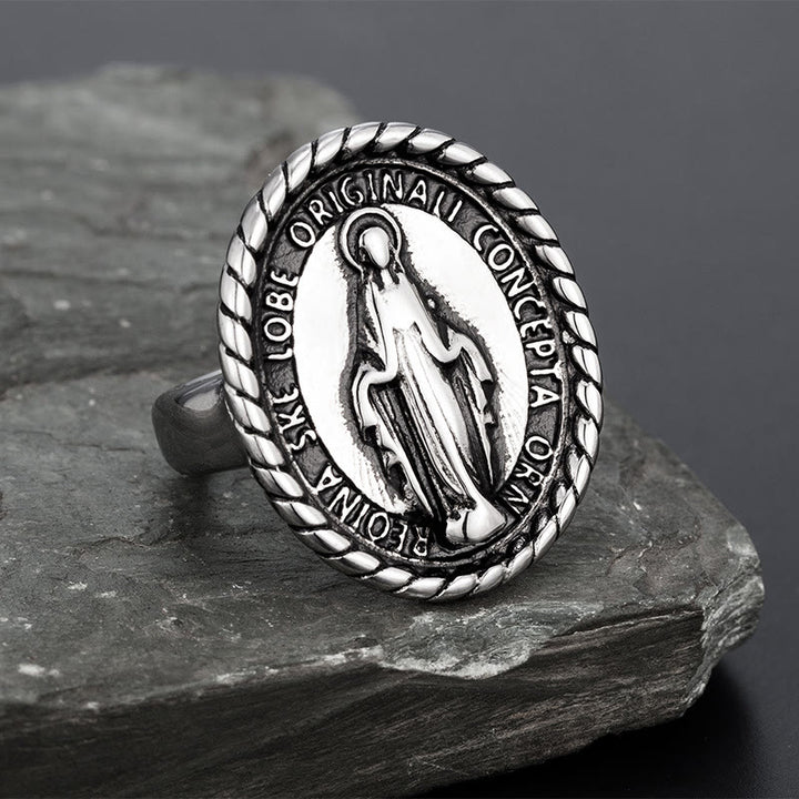 Christianartworkshop Classic Style Virgin Mary Medallion Blessing Ring - Silver - AU Size Y（US 12） - image 2