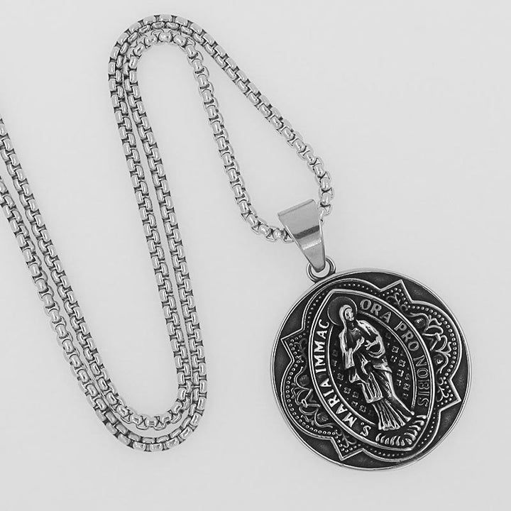 Christianartworkshop Retro Style Our Lady Virgin Marry Pattern Round Pendant Necklace