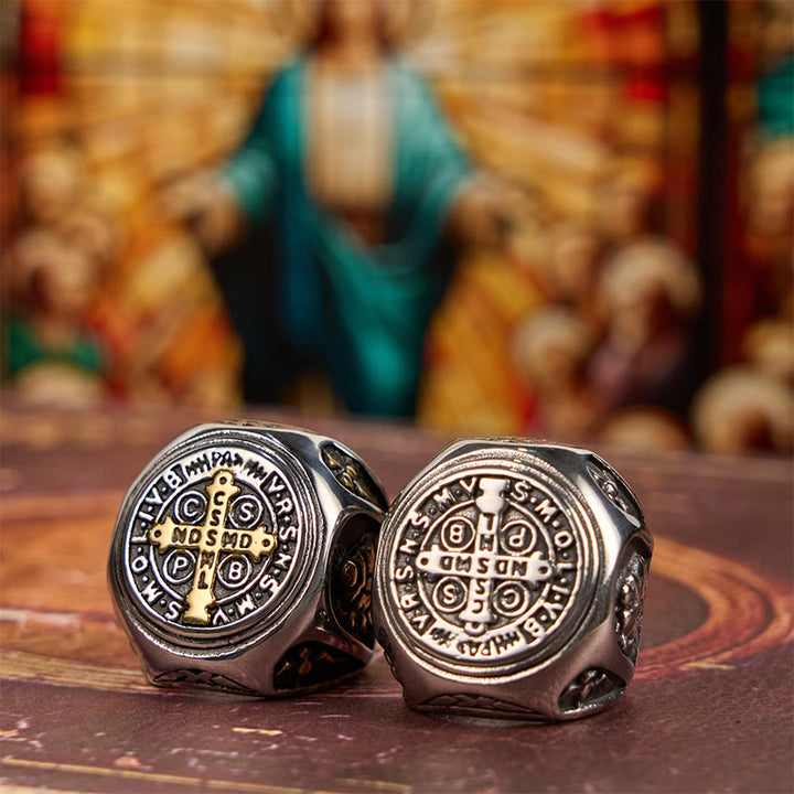 Christianartworkshop Classic Style St. Benedict Cross Divine Faith Ring