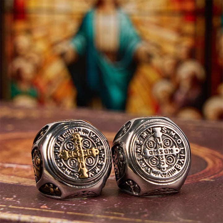 Christianartworkshop Classic Style St. Benedict Cross Divine Faith Ring