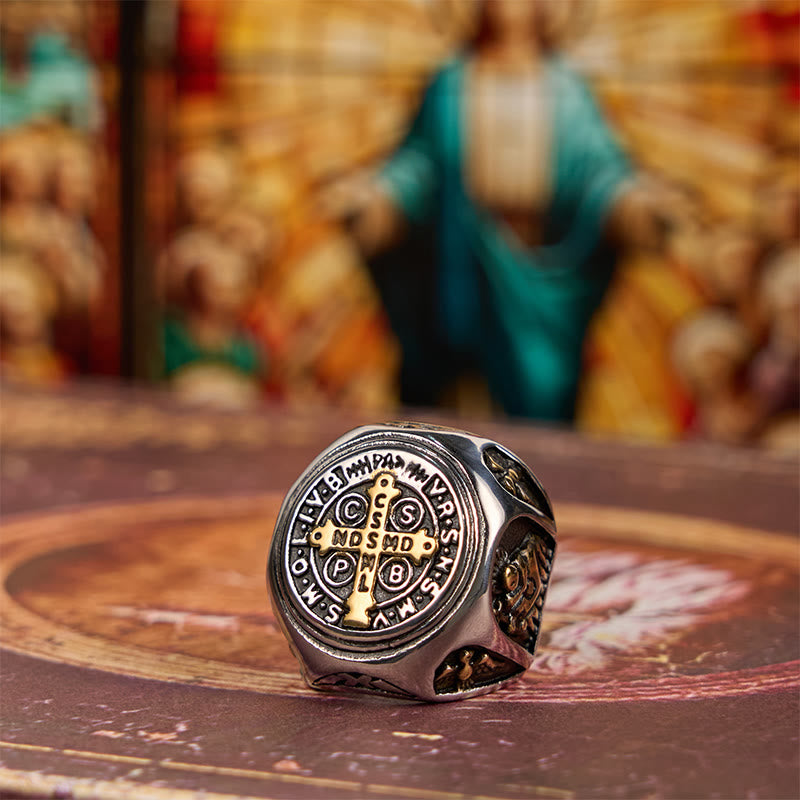 Christianartworkshop Classic Style St. Benedict Cross Divine Faith Ring