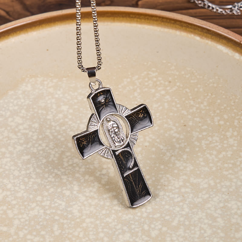 Christianartworkshop 6 Color Virgin Mary  Our Lady of Guadalupe Faith Cross Pendant Necklace - Black - image 3