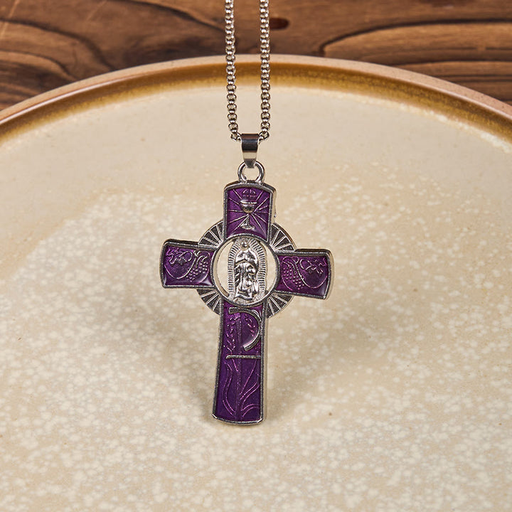 Christianartworkshop 6 Color Virgin Mary  Our Lady of Guadalupe Faith Cross Pendant Necklace - Purple - image 2