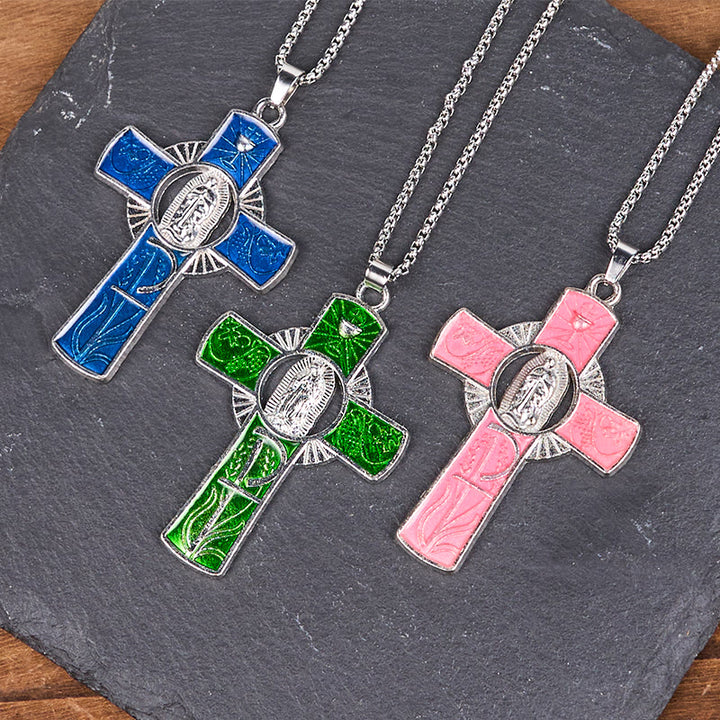 Christianartworkshop 6 Color Virgin Mary  Our Lady of Guadalupe Faith Cross Pendant Necklace - image 13