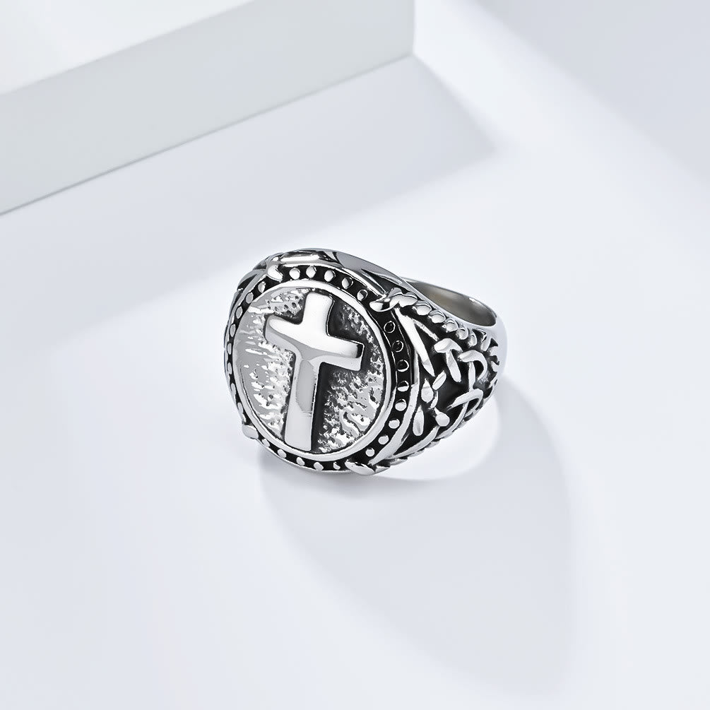 Christianartworkshop Minimalist Style Cross Divine Faith Heavy Duty Ring