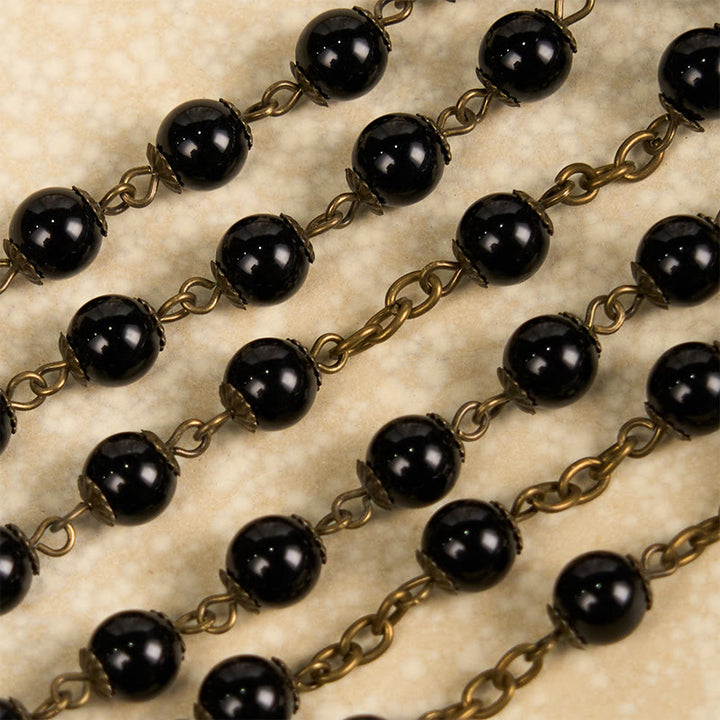 Christianartworkshop Rose & Crucifix of 10mm Round Black Stone Alloy Chain Rosary - image 5