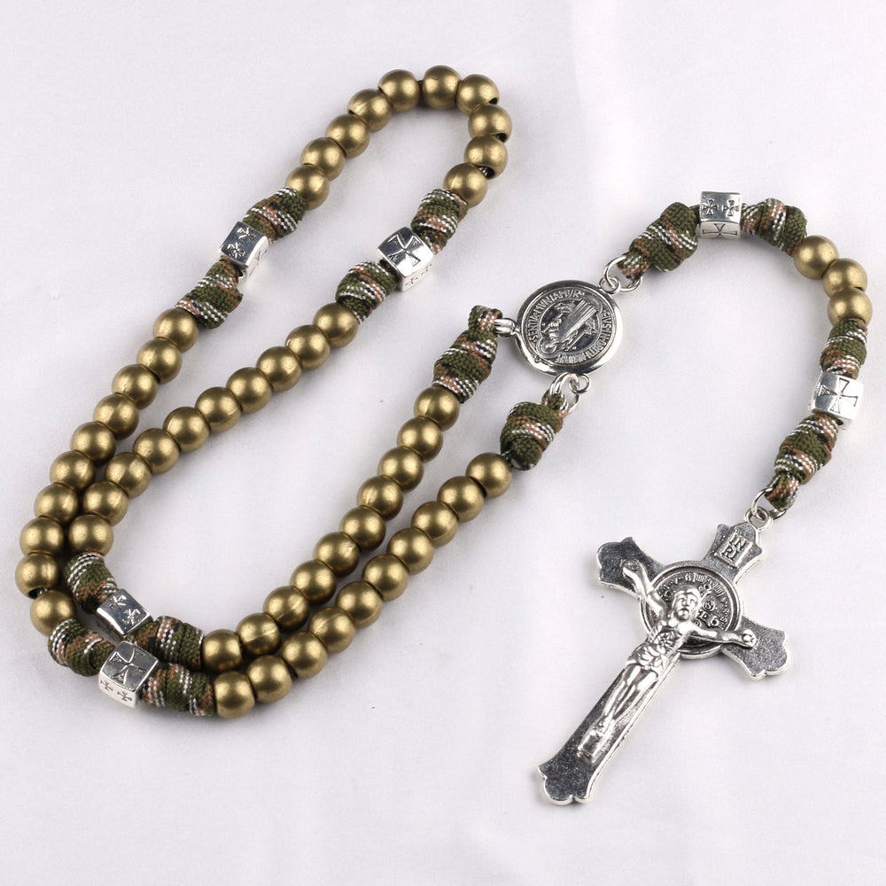 Christianartworkshop St. Benedict Medal & Crucifix of 10mm Round Multicolor Paracord Rosary - Bronze - image 2