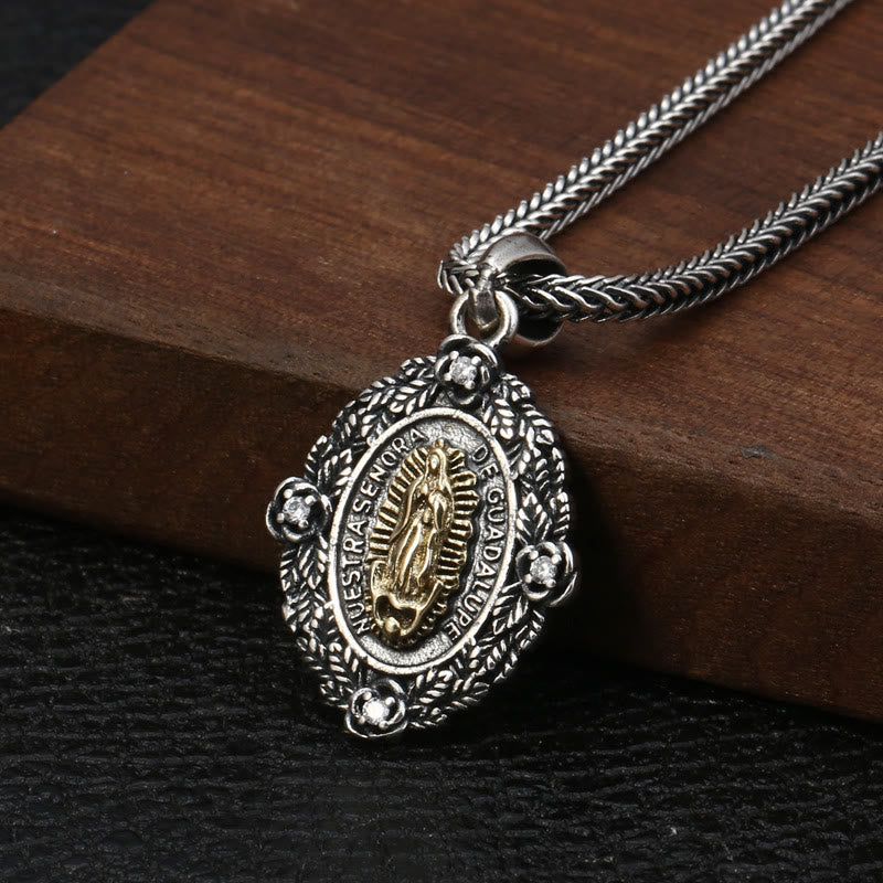 Christianartworkshop Sterling Silver Classic Style Our Lady of Guadalupe & St. Michael Pendant Necklace - Our Lady & St. Michael - image 1