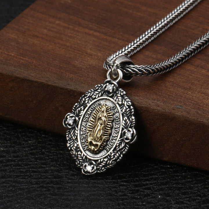 Christianartworkshop Sterling Silver Classic Style Our Lady of Guadalupe & St. Michael Pendant Necklace - Our Lady & St. Michael - image 1