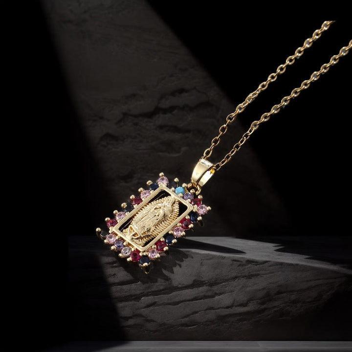 Christianartworkshop Virgin Mary Necklace with Colorful Micro-Pavé Zirconia Pendant - Style 2 - image 1