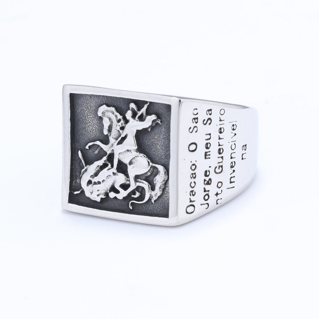 Christianartworkshop Retro Classic Style St. George Warrior Slave the Dragon Divine Protection Ring - image 3