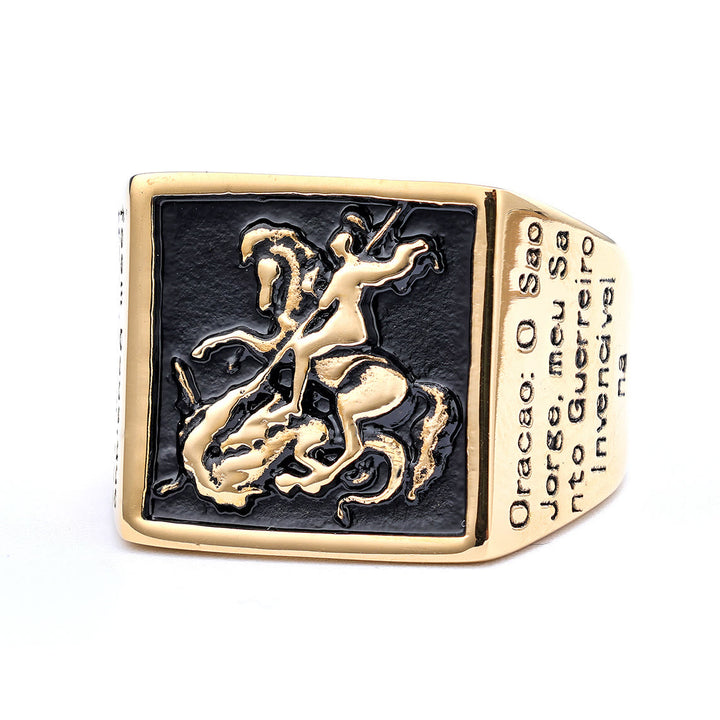 Christianartworkshop Retro Classic Style St. George Warrior Slave the Dragon Divine Protection Ring - image 4