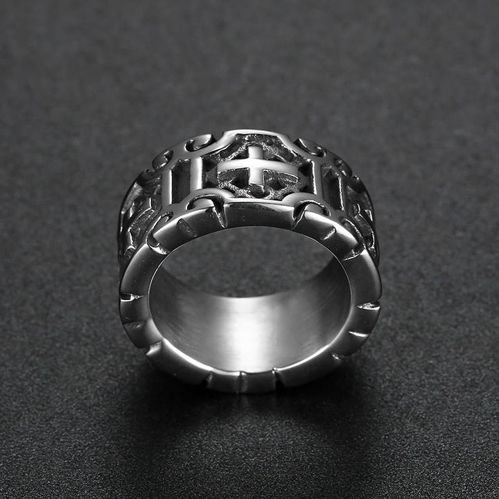Christianartworkshop Retro Style Cross Engraved Stainless Steel Faith Protection Ring - image 3