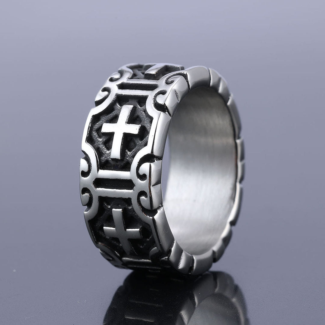 Christianartworkshop Retro Style Cross Engraved Stainless Steel Faith Protection Ring - image 2
