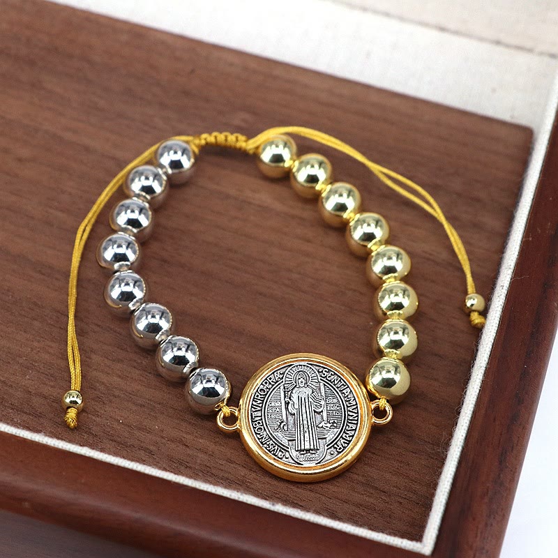 Christianartworkshop Copper Beads St. Benedict Medal Two-tone Color Adjustable Bracelet - Adjustable - image 0