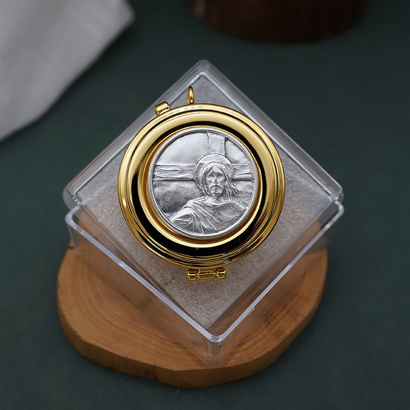 Christianartworkshop Gold-Plated Pyx with "See This Man" Pattern–Sacred Vessel for the Holy Eucharist - See This Man - image 0