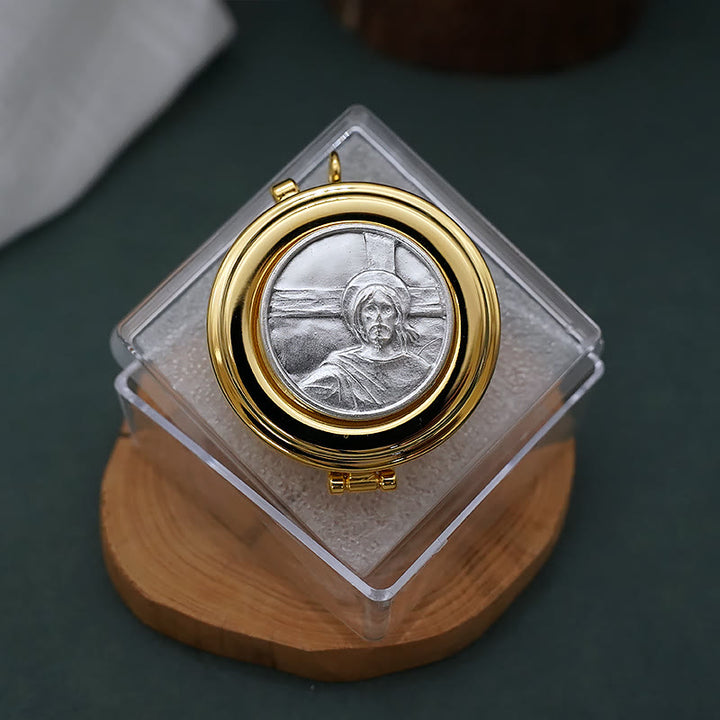 Christianartworkshop Gold-Plated Pyx with "See This Man" Pattern–Sacred Vessel for the Holy Eucharist - See This Man - image 0