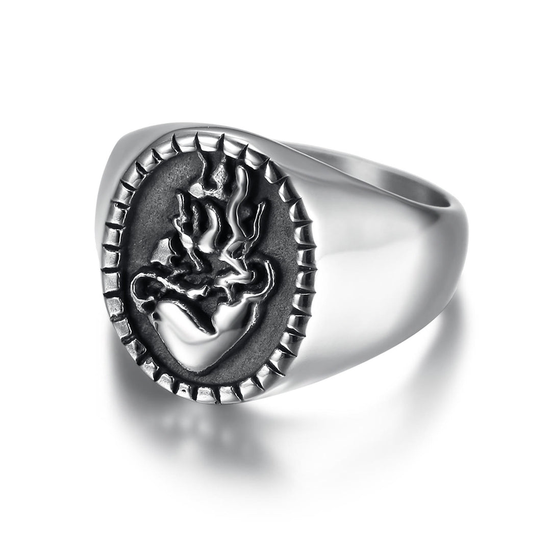 Christianartworkshop Classic Retro Style Jesus Sacred Heart Engraved Stainless Steel Faith Ring