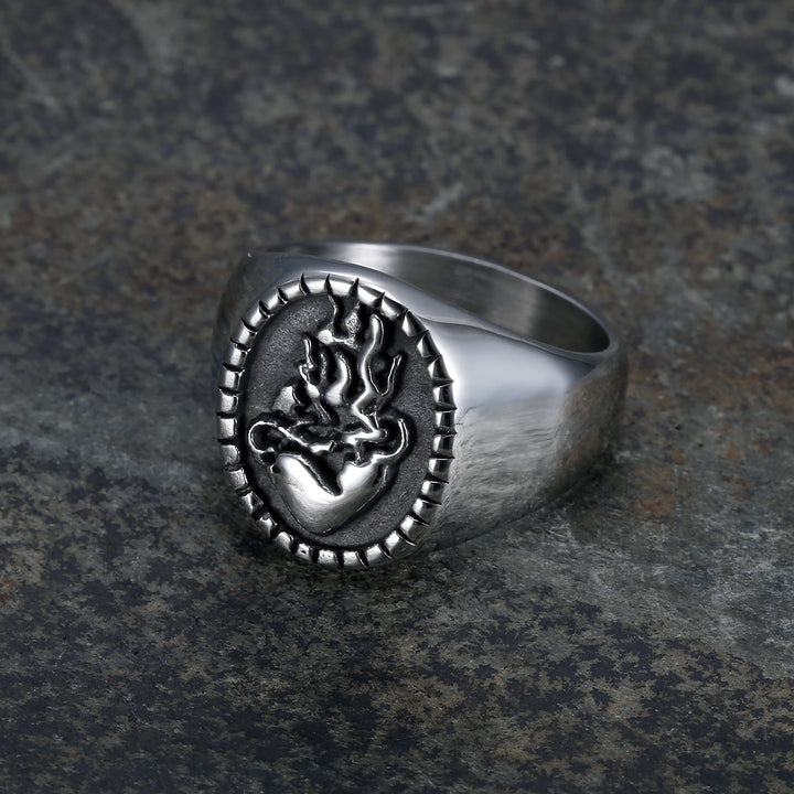 Christianartworkshop Classic Retro Style Jesus Sacred Heart Engraved Stainless Steel Faith Ring - image 0