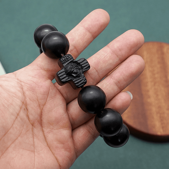 Christianartworkshop Classic Jesus Christ Cross Black Sandalwood Rosary Bracelet - image 8