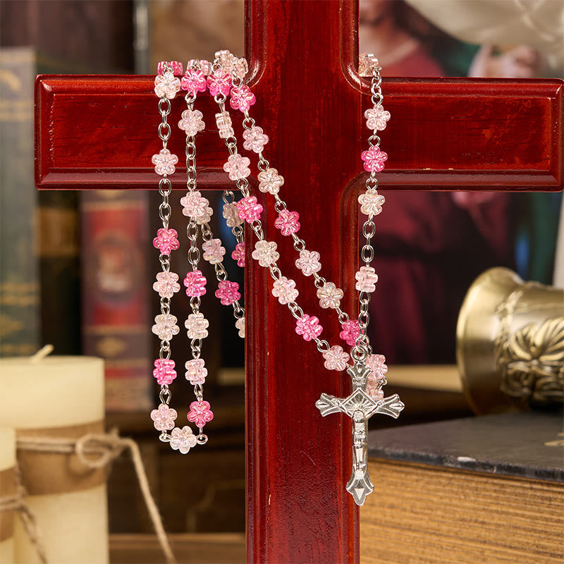 Christianartworkshop Heart of Thorns & Our Lady of Guadalupe of 10mm Heart Green Glass Alloy Chain Rosary - Pink - image 0