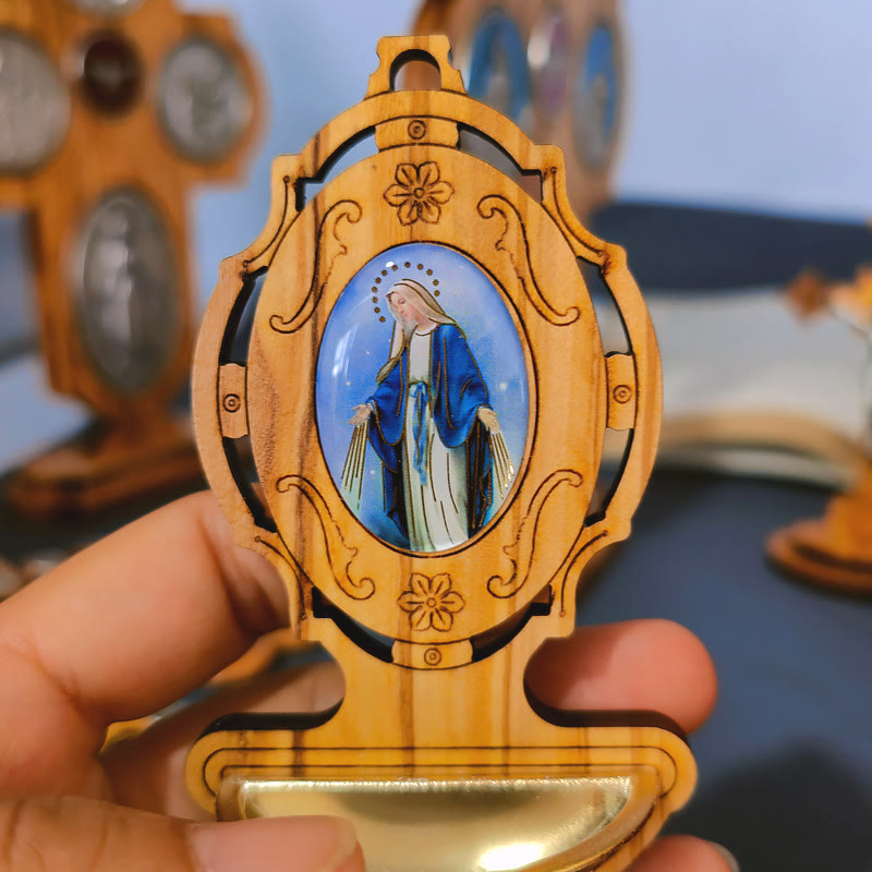 Christianartworkshop Miraculous Medal Holy Water Font Olive Wood Assumption of Our Lady  - image 1