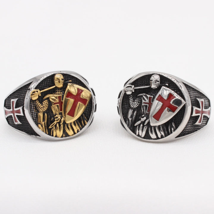 Christianartworkshop 2 Colors Retro Classic Style Knights Templar Shield Protect You Faith Ring - image 2