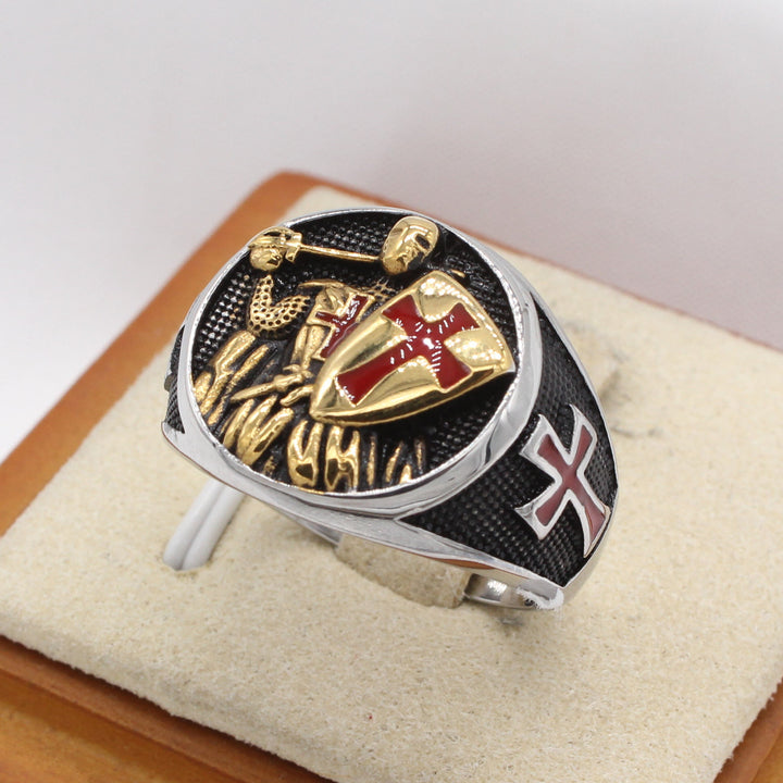 Christianartworkshop 2 Colors Retro Classic Style Knights Templar Shield Protect You Faith Ring - image 4
