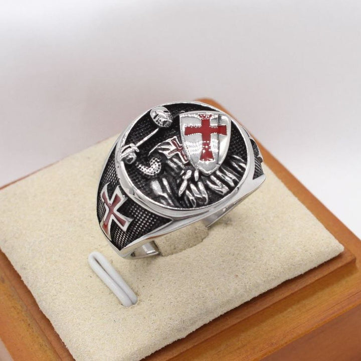 Christianartworkshop 2 Colors Retro Classic Style Knights Templar Shield Protect You Faith Ring - image 3