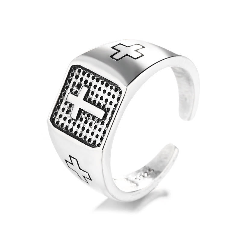 Christianartworkshop 925 Sterling Silver Minimalist Cross Engraved Adjustable Faith Ring - image 4