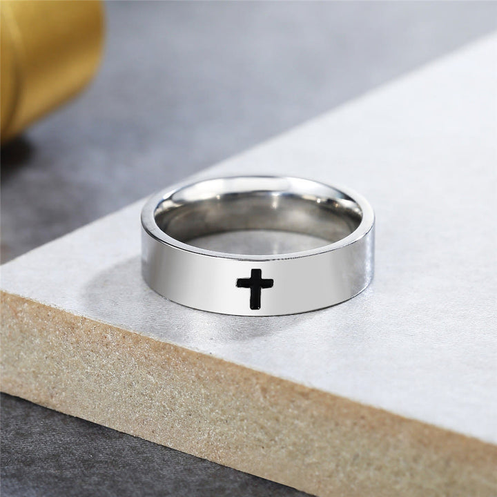 Christianartworkshop Minimalist Style Glossy Cross Engraved Titanium Faith Ring - AU Size V1/2 (US 11) - image 0
